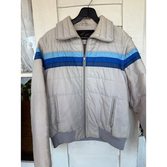 Vintage 70's Mens Ski Jacket Zip off Sleeves Blue Stripe Sz M Montgomery Wards - Picture 13 of 16